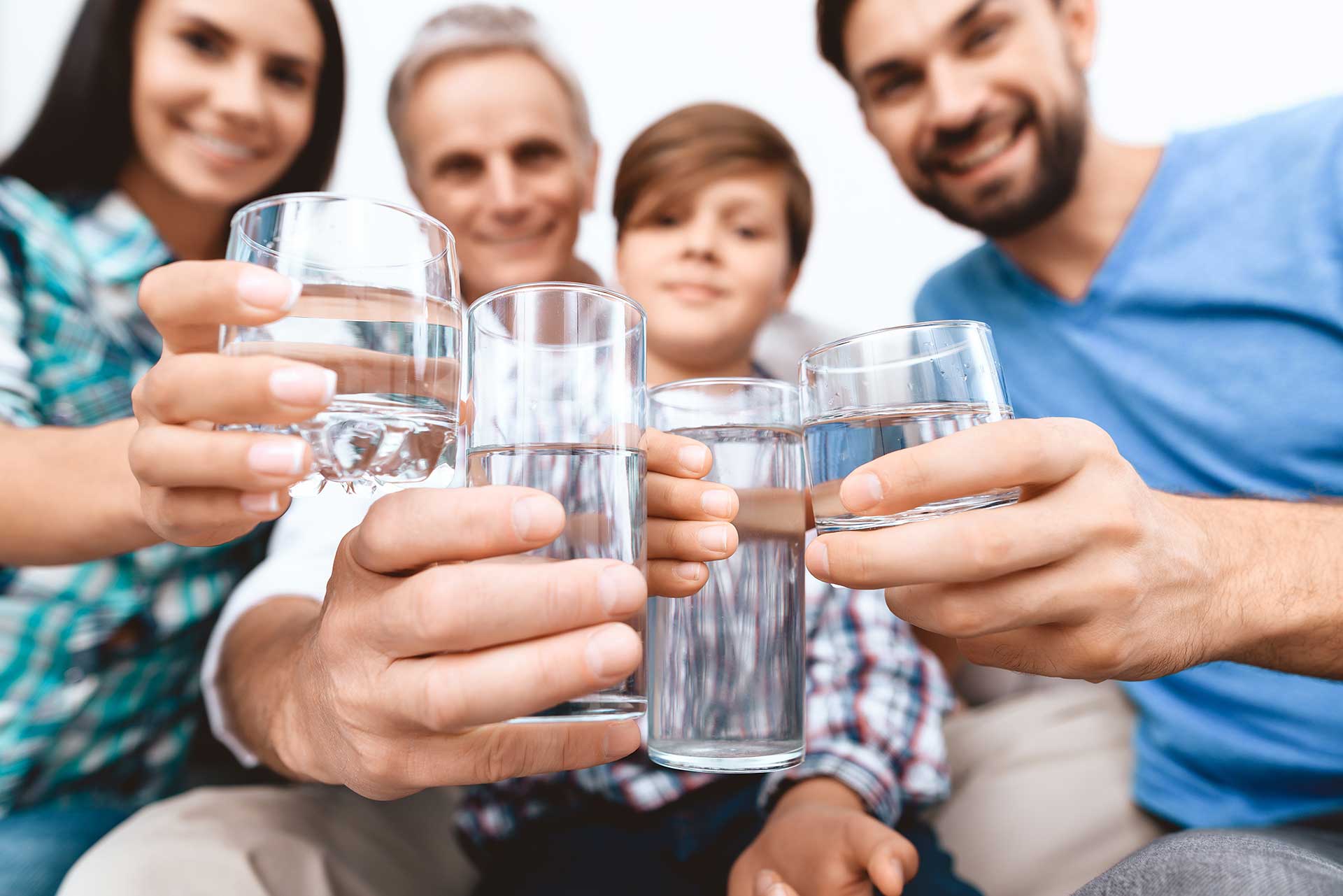family drinking water